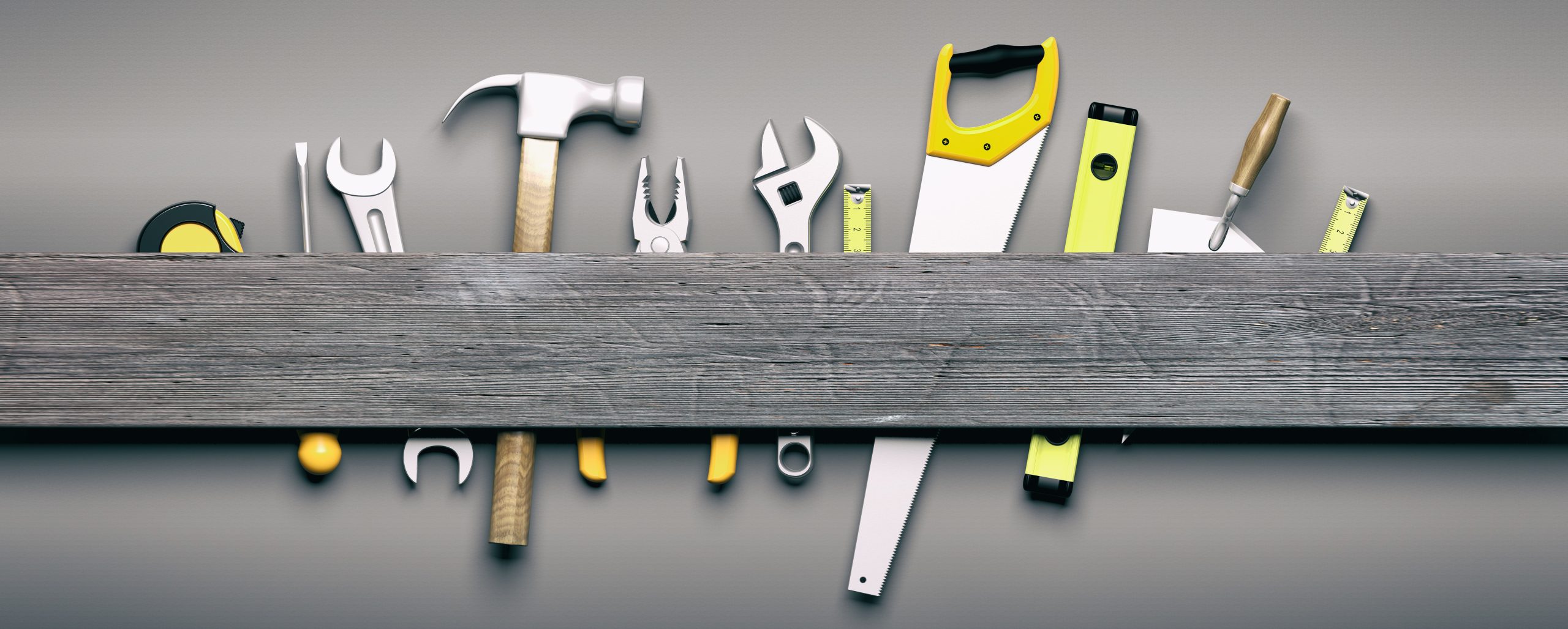 Hand Tools on Grey background