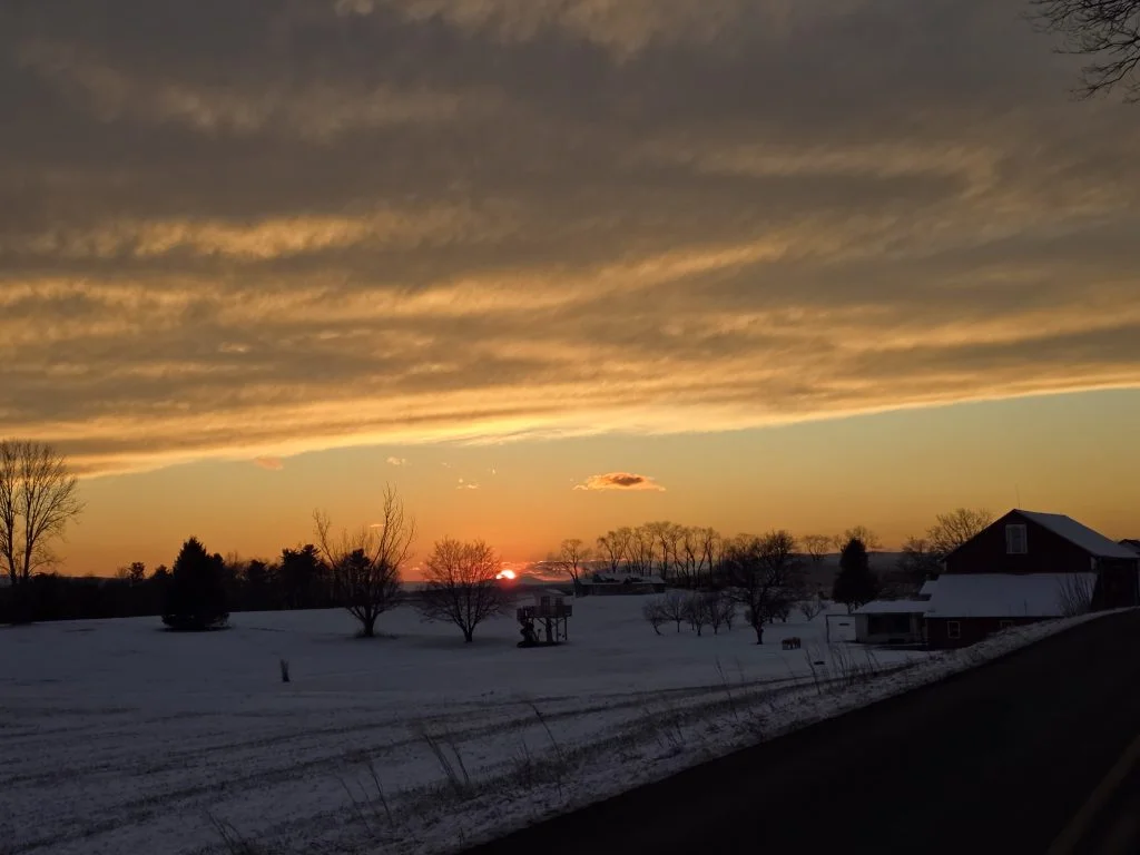 Farm with sunset