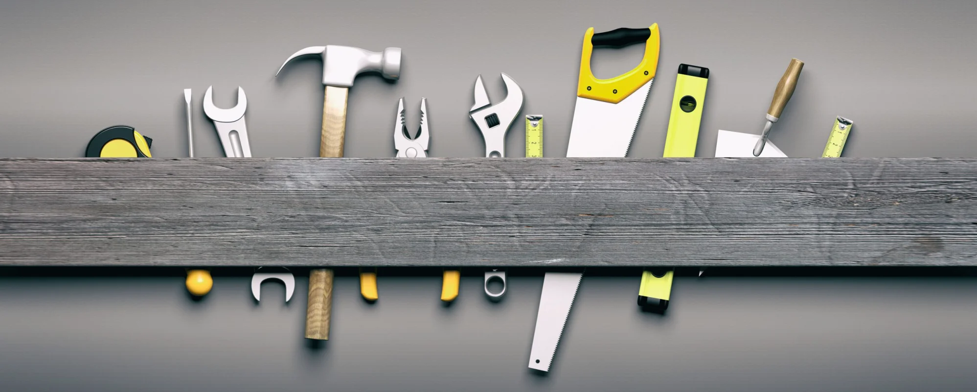Hand Tools on Grey background